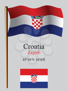 croatia wavy flag and coordinates against gray background, vector art illustration, image contains transparency