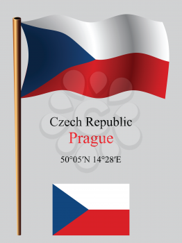 czech republic wavy flag and coordinates against gray background, vector art illustration, image contains transparency