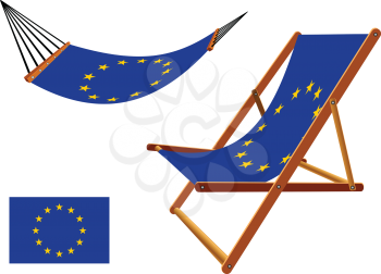 european union hammock and deck chair set against white background, abstract vector art illustration