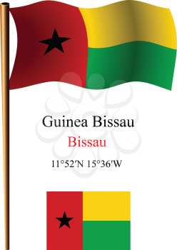 guinea bissau wavy flag and coordinates against white background, vector art illustration, image contains transparency