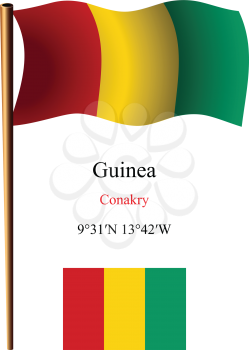 guinea wavy flag and coordinates against white background, vector art illustration, image contains transparency