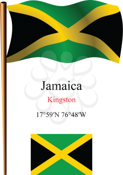 jamaica wavy flag and coordinates against white background, vector art illustration, image contains transparency