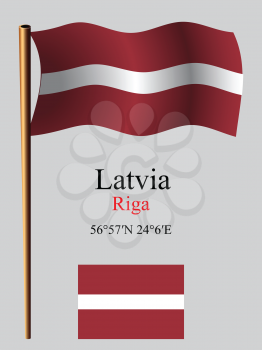 latvia wavy flag and coordinates against gray background, vector art illustration, image contains transparency