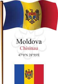 moldova wavy flag and coordinates against white background, vector art illustration, image contains transparency