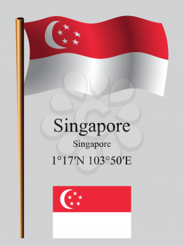 singapore wavy flag and coordinates against gray background, vector art illustration, image contains transparency