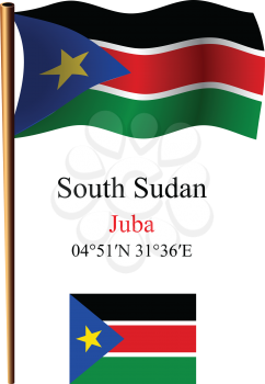 south sudan wavy flag and coordinates against white background, vector art illustration, image contains transparency