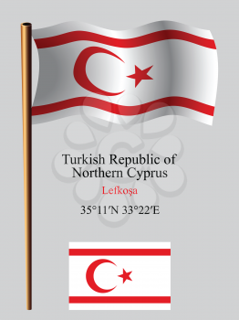 turkish republic of northern cyprus wavy flag and coordinates against gray background, vector art illustration, image contains transparency