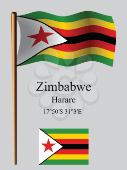 zimbabwe wavy flag and coordinates against gray background, vector art illustration, image contains transparency