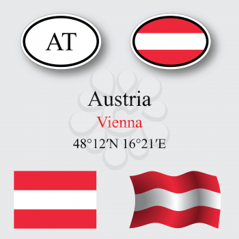 austria icons set against gray background, abstract vector art illustration, image contains transparency