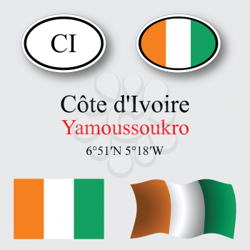 cote d'ivoire icons set against gray background, abstract vector art illustration, image contains transparency