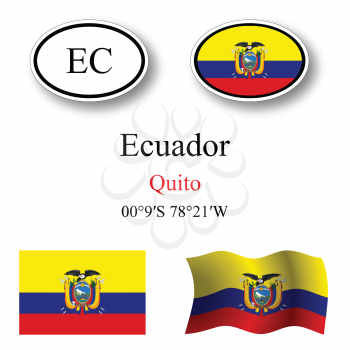 ecuador icons set against white background, abstract vector art illustration, image contains transparency