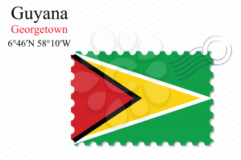 guyana stamp design over stripy background, abstract vector art illustration, image contains transparency