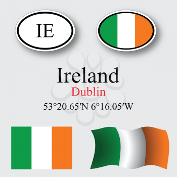 ireland icons set against gray background, abstract vector art illustration, image contains transparency