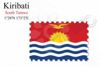 kiribati stamp design over stripy background, abstract vector art illustration, image contains transparency