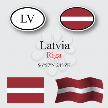 latvia icons set against gray background, abstract vector art illustration, image contains transparency