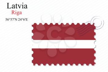 latvia stamp design over stripy background, abstract vector art illustration, image contains transparency