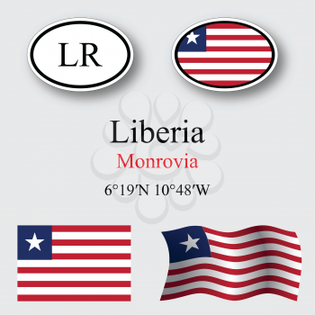 liberia icons set against gray background, abstract vector art illustration, image contains transparency