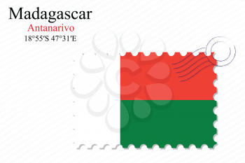 madagascar stamp design over stripy background, abstract vector art illustration, image contains transparency