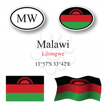 malawi icons set against white background, abstract vector art illustration, image contains transparency