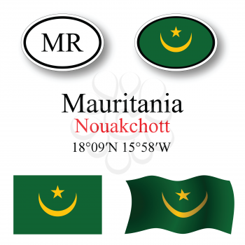 mauritania icons set against white background, abstract vector art illustration, image contains transparency