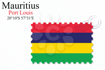 mauritius stamp design over stripy background, abstract vector art illustration, image contains transparency
