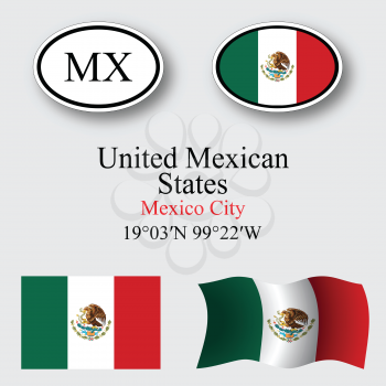 mexico icons set against gray background, abstract vector art illustration, image contains transparency