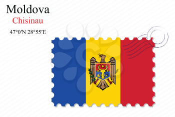 moldova stamp design over stripy background, abstract vector art illustration, image contains transparency