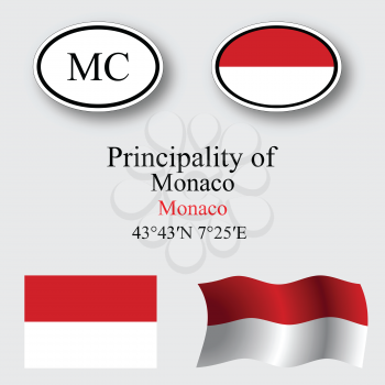 monaco icons set against gray background, abstract vector art illustration, image contains transparency