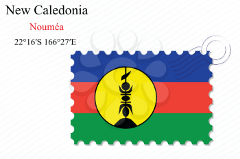 new caledonia stamp design over stripy background, abstract vector art illustration, image contains transparency