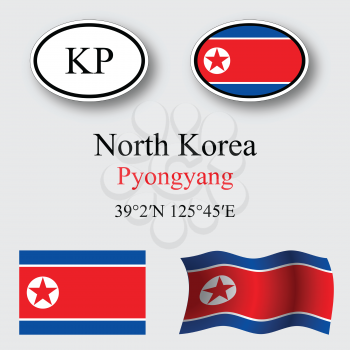 north korea icons set against gray background, abstract vector art illustration, image contains transparency