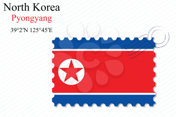 north korea stamp design over stripy background, abstract vector art illustration, image contains transparency