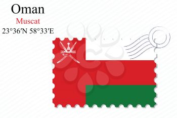 oman stamp design over stripy background, abstract vector art illustration, image contains transparency