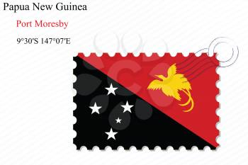 papua new guinea stamp design over stripy background, abstract vector art illustration, image contains transparency