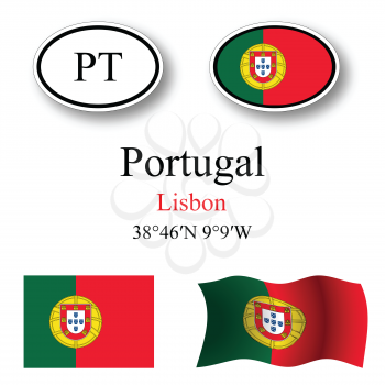 portugal icons set against white background, abstract vector art illustration, image contains transparency