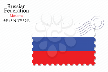 russian federation stamp design over stripy background, abstract vector art illustration, image contains transparency