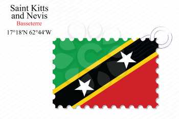 saint kitts and nevis stamp design over stripy background, abstract vector art illustration, image contains transparency