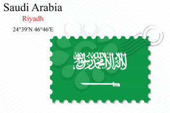 saudi arabia stamp design over stripy background, abstract vector art illustration, image contains transparency