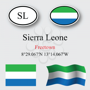 sierra leone icons set against gray background, abstract vector art illustration, image contains transparency
