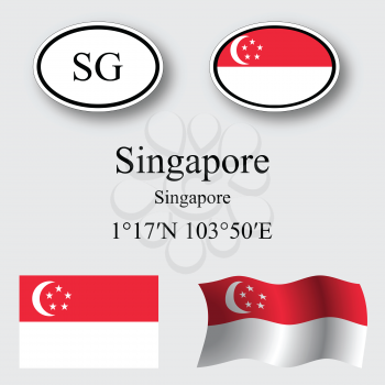 singapore icons set against gray background, abstract vector art illustration, image contains transparency