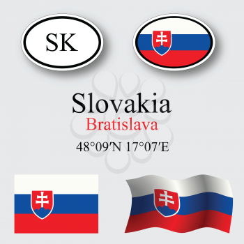 slovakia icons set against gray background, abstract vector art illustration, image contains transparency