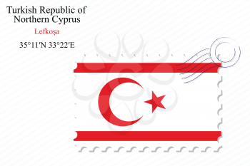 turkish republic of northern cyprus stamp design over stripy background, abstract vector art illustration, image contains transparency