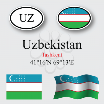 uzbekistan icons set against gray background, abstract vector art illustration, image contains transparency