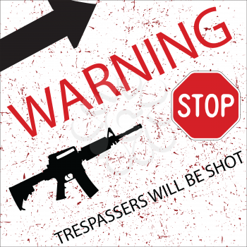 warning sign design with gun and arrow, abstract vector art illustration