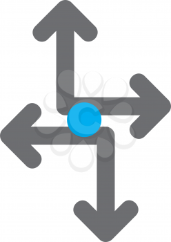 Royalty Free Clipart Image of Four Arrows With a Blue Dot in the Centre