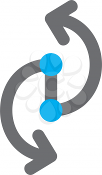 Royalty Free Clipart Image of Two Arcing Arrows and Two Blue Dots in the Centre