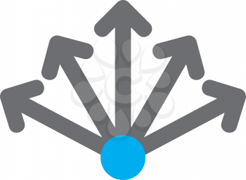 Royalty Free Clipart Image of Five Arrows Coming From a Blue Dot