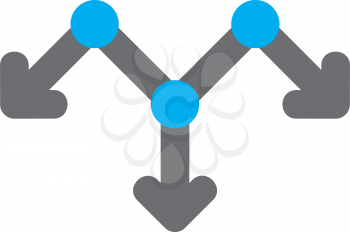 Royalty Free Clipart Image of Three Blue Dots and Three Arrows