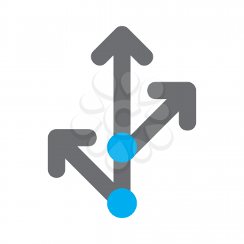 Royalty Free Clipart Image of Three Arrows and Two Blue Dots