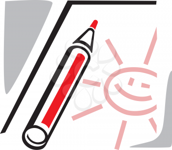 Royalty Free Clipart Image of a Pencil With a Drawn Smiling Sun