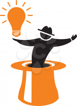 Royalty Free Clipart Image of a Silhouette in a Hat With a Light Bulb